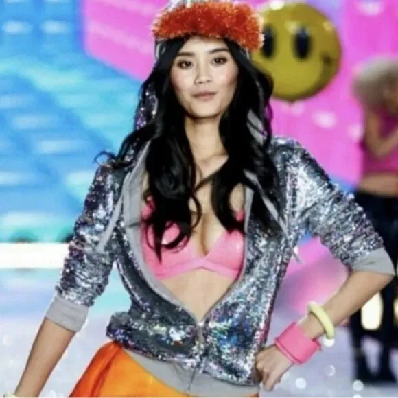 PINK Victoria's Secret Silver Sequin Bomber Jacket S - Picture 6 of 11